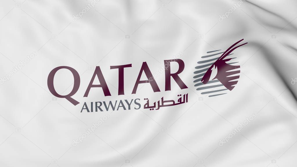 Waving flag of Qatar Airways editorial 3D