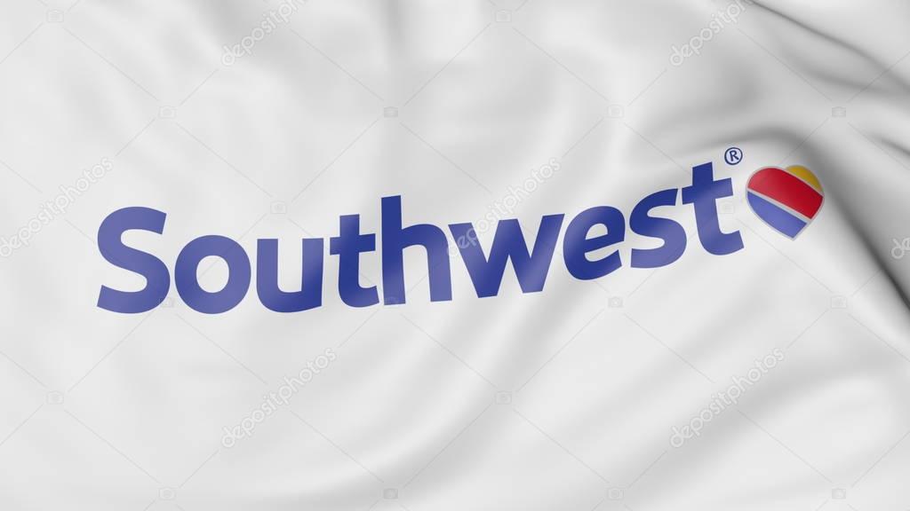 Waving flag of Southwest Airlines editorial 3D