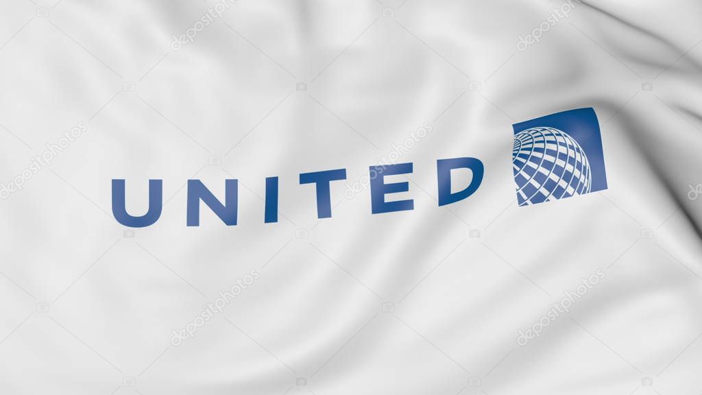 Waving flag of United Airlines editorial 3D