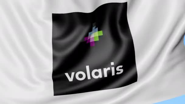 Acenando bandeira de Volaris contra fundo céu azul, loop sem costura. Editorial 4K animação — Vídeo de Stock