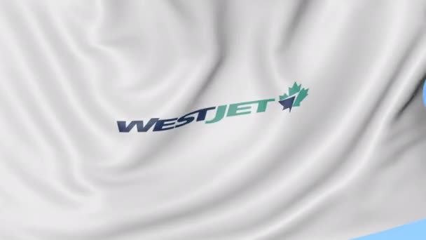 青空の背景でシームレスなループの Westjet の旗を振ってください。社説 4 k アニメーション — ストック動画