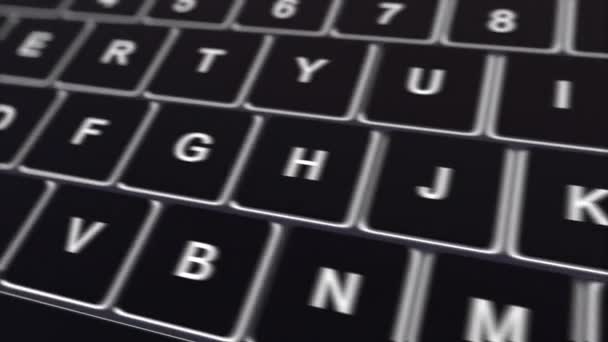 Dolly shot of black computer keyboard and glowing credit key. Conceptual 4K clip — Stock Video