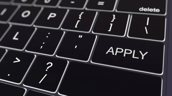 Black computer keyboard and glowing apply key. Conceptual 3D rendering — Stock Photo, Image