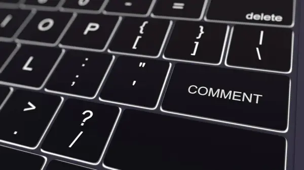 Schwarze Computertastatur und leuchtende Kommentartaste. konzeptionelles 3D-Rendering — Stockfoto