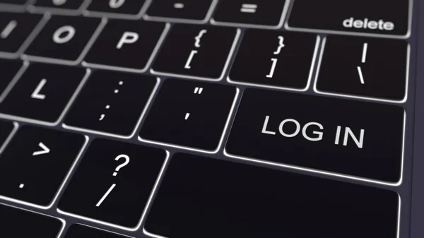 Black computer keyboard and glowing log in key. Conceptual 3D rendering — Stock Photo, Image