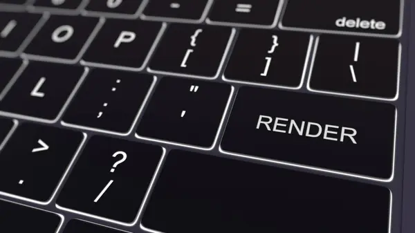 Black computer keyboard and glowing render key. Conceptual 3D rendering — Stock Photo, Image