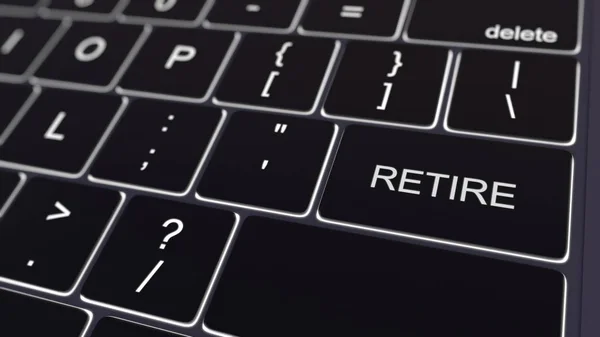 Black computer keyboard and glowing retire key. Conceptual 3D rendering — Stock Photo, Image