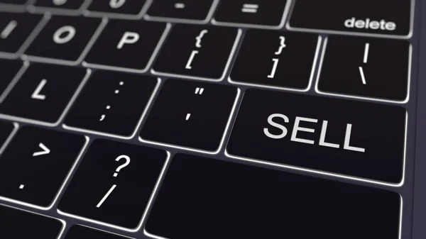 Černá klávesnice a zářící Prodáváme klíč. Konceptuální 3d vykreslování — Stock fotografie