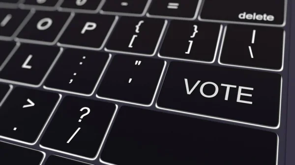 Черная клавиатура компьютера и перчаточный ключ для голосования. Концептуальная 3D рендеринг — стоковое фото