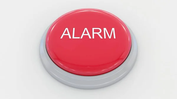 Grand bouton rouge avec inscription d'alarme. rendu 3D conceptuel — Photo