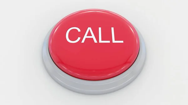 Gran botón rojo con inscripción de llamada. Renderizado 3D conceptual — Foto de Stock