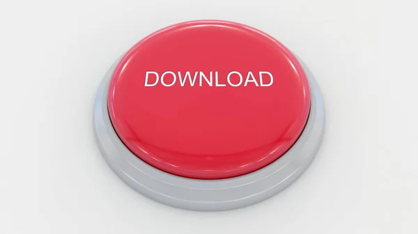 Big red button with download inscription. Conceptual 3D rendering — Stock Photo, Image