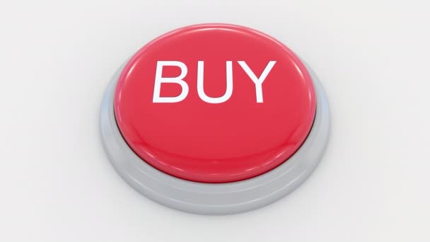 Pulsando el botón rojo grande con la inscripción de compra. Clip conceptual 4K — Vídeo de stock