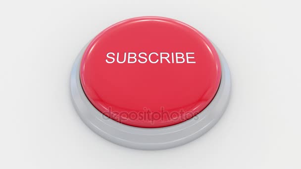 Grote rode knop met duwen abonneren inscriptie. Conceptuele 4 k clip — Stockvideo