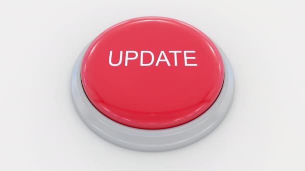 Grote rode knop met update inscriptie te duwen. Conceptuele 4 k clip — Stockvideo
