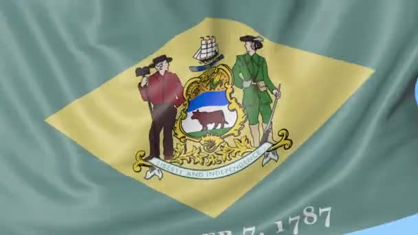 Wapperende vlag van Delaware staat tegen blauwe hemel. Naadloze loops 4k clip — Stockvideo