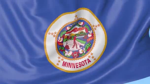 Ondeando la bandera del estado de Minnesota contra el cielo azul. Clip 4K de bucle sin costura — Vídeo de stock