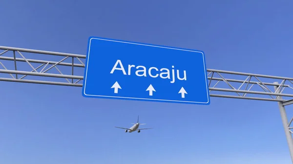 Commerciële vliegtuig aankomen naar Aracaju vliegveld. Reizen naar Brazilië conceptuele 3D-rendering — Stockfoto