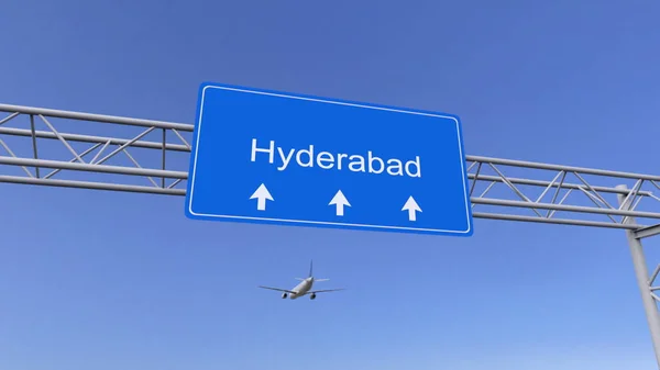 Комерційні літака, які прибувають до аеропорту Хайдарабад. Подорож до Індії концептуальні 3d-рендерінг — стокове фото