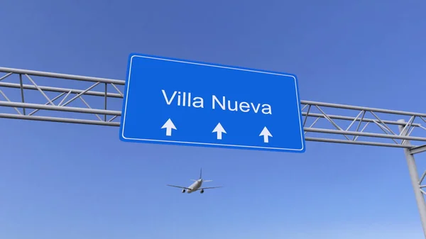 Avion commercial arrivant à l'aéroport de Villa Nueva. Voyager au Guatemala rendu 3D conceptuel — Photo
