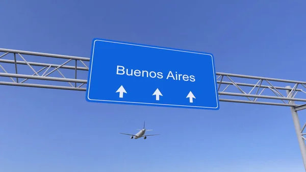 民間航空機は、ブエノスアイレスの空港に到着します。旅行アルゼンチンに 3 d レンダリングのコンセプト — ストック写真