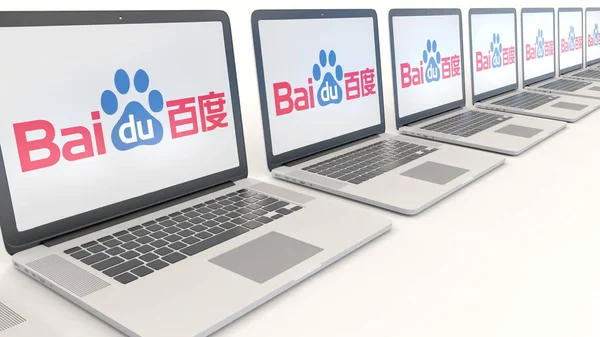 Portatili moderni con logo Baidu. Tecnologia informatica concettuale editoriale rendering 3D — Foto Stock
