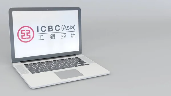 Laptop mit industriellen und kommerziellen bank von china icbc logo. Computertechnologie konzeptionelles redaktionelles 3D-Rendering — Stockfoto