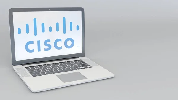 Laptop mit Logo von Cisco Systems. Computertechnologie konzeptionelles redaktionelles 3D-Rendering — Stockfoto