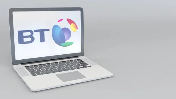 Laptop com logotipo do Grupo BT. Tecnologia de computador editorial conceitual renderização 3D — Fotografia de Stock