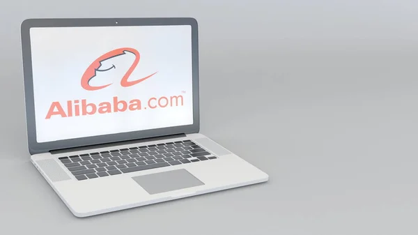 Laptop with Alibaba.com logo. Computer technology conceptual editorial 3D rendering — Stock Photo, Image