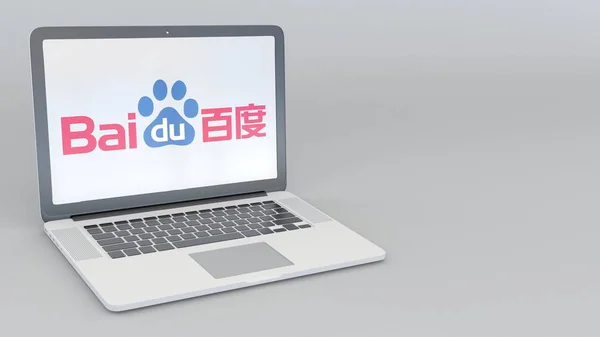 Ordinateur portable avec logo Baidu. Informatique conceptuel éditorial rendu 3D — Photo