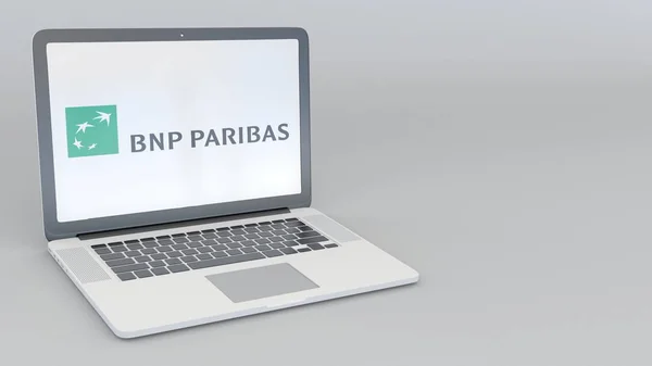 Laptop met Bnp Paribas logo. Computer technologie conceptuele redactionele 3D-rendering — Stockfoto