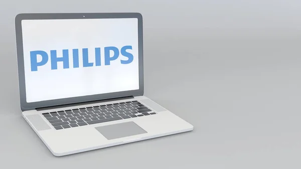Laptop with Philips logo. Computer technology conceptual editorial 3D rendering — Stock Photo, Image