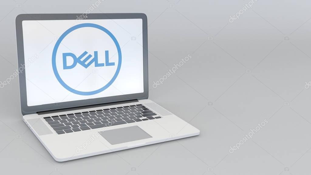 Laptop with Dell Inc. logo. Computer technology conceptual editorial 3D