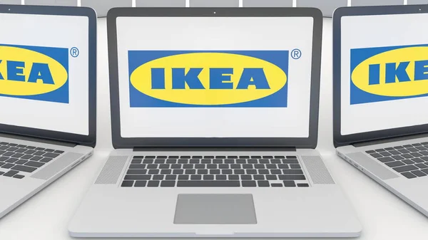 Laptops mit Ikea-Logo auf dem Bildschirm. Computertechnologie konzeptionelles redaktionelles 3D-Rendering — Stockfoto