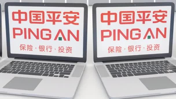 Laptops-val Ping egy logót a képernyőn. Számítógép technológia fogalmi szerkesztői 4k klip, varrat nélküli hurok — Stock videók