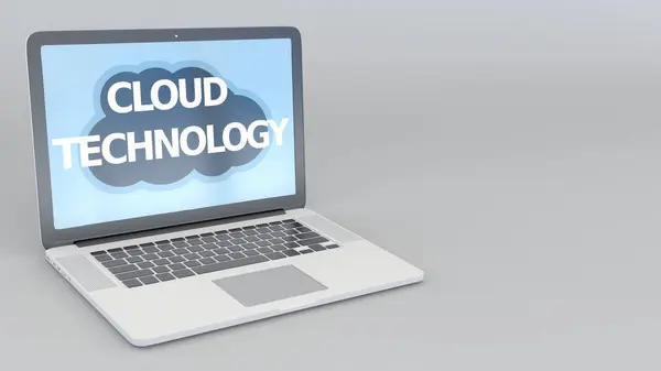Computadora portátil con inscripción de tecnología Cloud en la pantalla — Foto de Stock