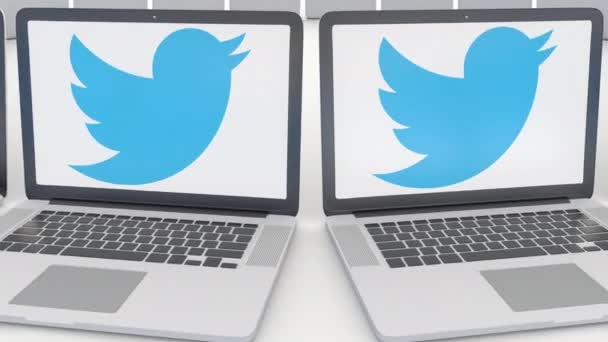 Laptopy z Twitter, Inc. logo na ekranie. Komputer technologii pojęciowy redakcji 4k klip, Płynna pętla — Wideo stockowe