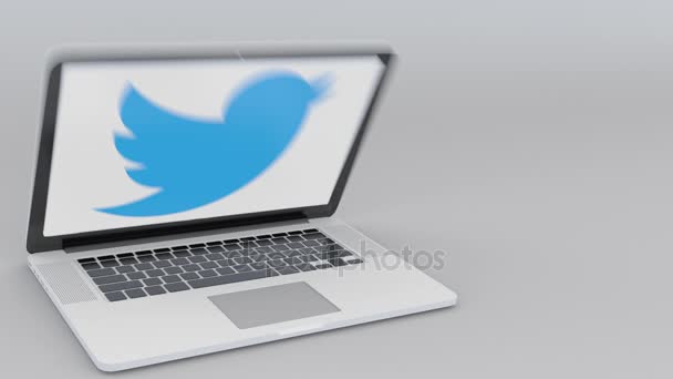 Ανοίγματος και κλεισίματος το laptop με το Twitter, Inc. λογότυπο στην οθόνη. Υπολογιστή τεχνολογία εννοιολογική συντακτική 4k κλιπ — Αρχείο Βίντεο