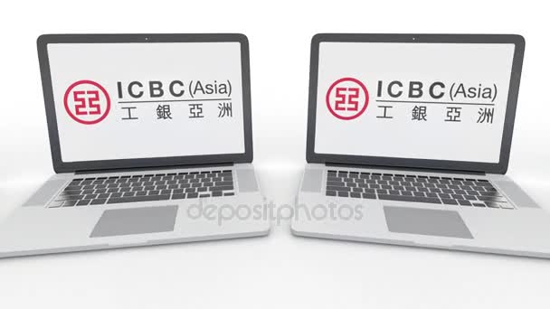 Notizbücher mit industriellen und kommerziellen Bank of China icbc Logo auf dem Bildschirm. Computertechnologie konzeptioneller redaktioneller 4k-Clip, nahtlose Schleife — Stockvideo