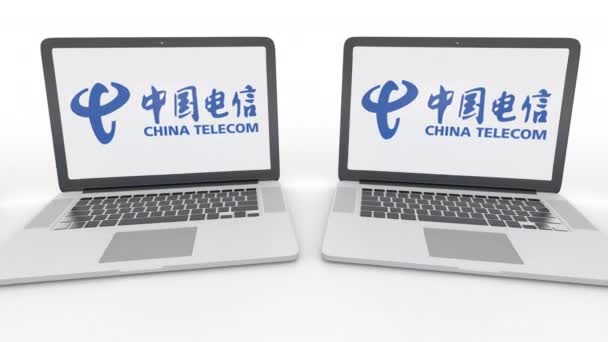 Laptops met China Telecom logo op het scherm. Computer technologie conceptuele redactionele 4k clip, naadloze loops — Stockvideo