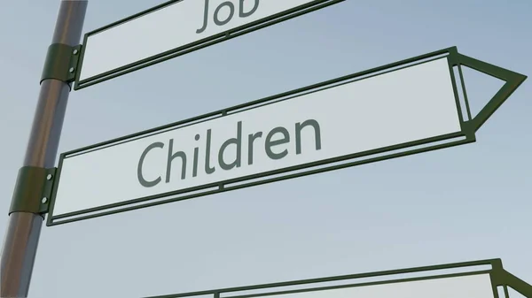 Children direction sign on road signpost. Conceptual 3D rendering — Stock Photo, Image