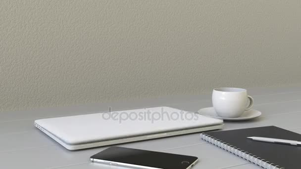 Aufklappbarer Laptop mit China-Handy-Logo auf dem Bildschirm. moderner Arbeitsplatz konzeptioneller redaktioneller 4k-Clip — Stockvideo