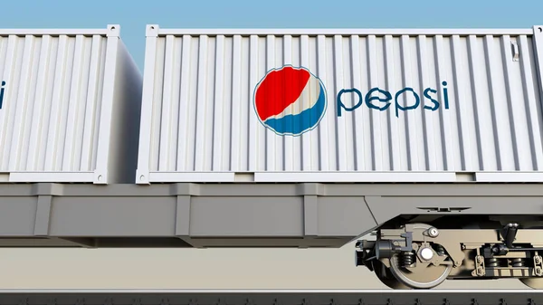 Железнодорожные перевозки контейнеров с логотипом Pepsi. Редакционная 3D рендеринг — стоковое фото