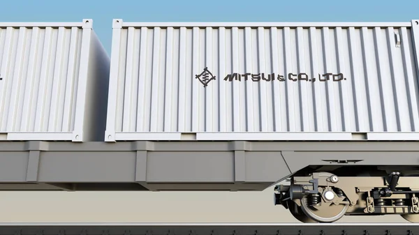 Demiryolu Taşımacılığı Mitsui ve co logosu ile konteynerlerin. Editoryal 3d render — Stok fotoğraf