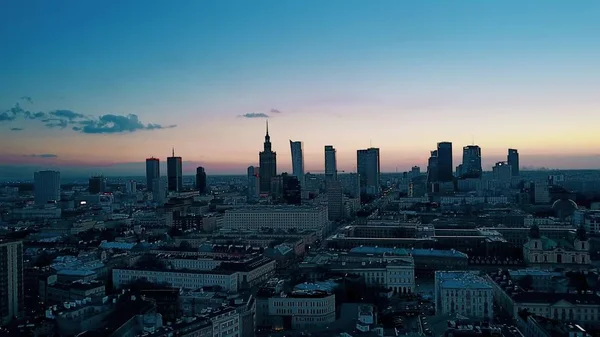 Aerial shot of Warsaw downtown in the evening, Poland — Stock Photo, Image