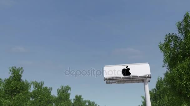 アップル社のロゴと広告看板に向かって運転。編集 3 d 4 k クリップをレンダリング — ストック動画