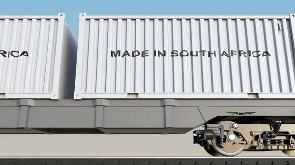 Kargo tren ve Güney Afrika için yapılan açıklamalı alt kapsayıcılar. Demiryolu Taşımacılığı. 3D render — Stok fotoğraf