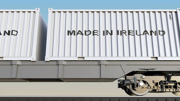 Kargo tren ve kapsayıcılar içinde İrlanda yapılan açıklamalı. Demiryolu Taşımacılığı. 3D render — Stok fotoğraf