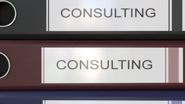 Empilement vertical de classeurs de bureau multicolores avec balises Consulting — Video